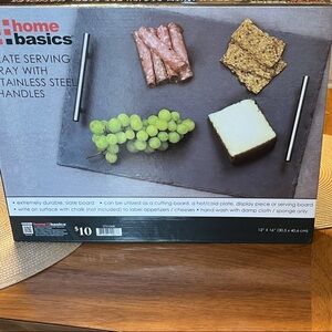 Home Basics Black Slate Tray with Silver Handles